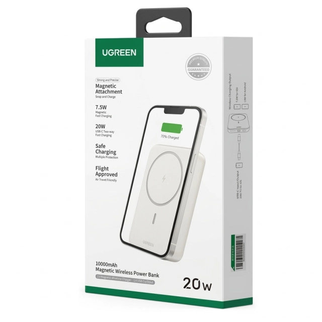 UGREEN PB561 20W 10000 mAh tashqi akkumulyator (Power Bank), Type-C porti bilan, White