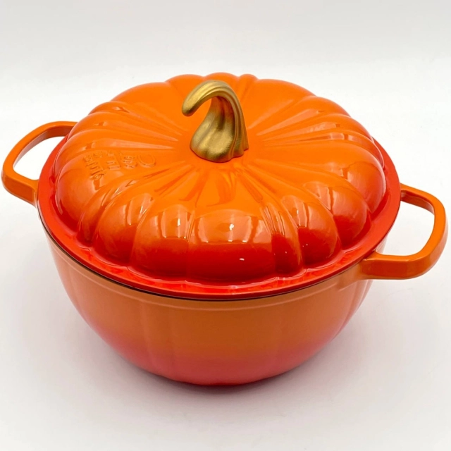 Чугунная эмалированная кастрюля 7л, Тыква, Оранжевый