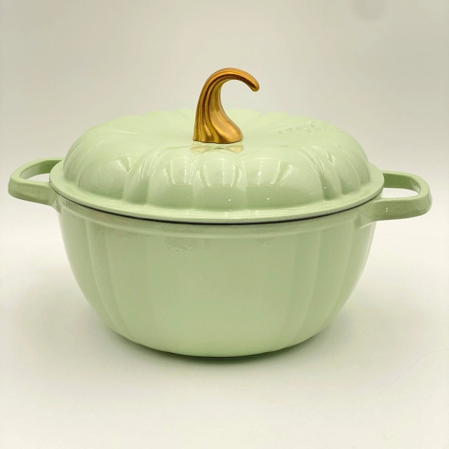 Чугунная эмалированная кастрюля 7л, Тыква, Зелёный