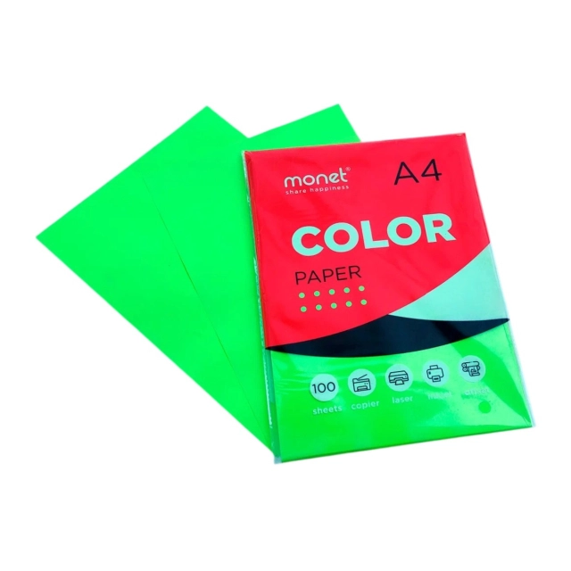 Цветная бумага флуоресцентный зеленый A4 2CP016 (100 шт)