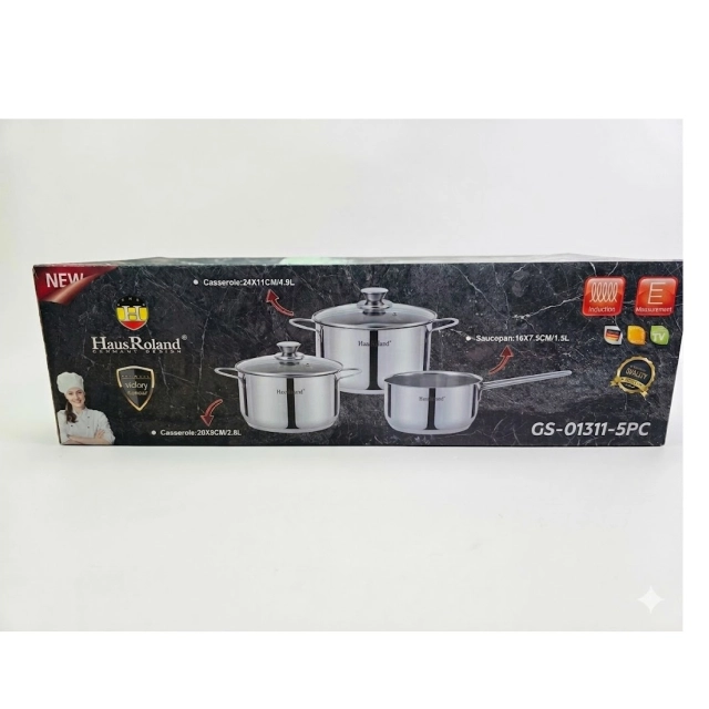 HausRoland GS-01311-5PC kastryulkalar to&lsquo;plami  zanglamas po&lsquo;lat, induksiya, 5 ta buyum