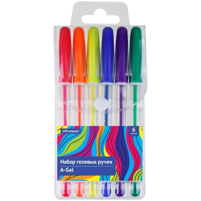 Gelli ruchkalar to'plami OfficeSpace "A-Gel" GP6_95168, 6 xil rang