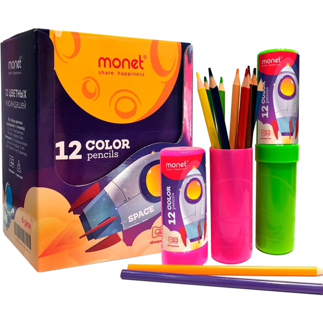 Набор Monet "Space": цветные карандаши 12 цветов + chiqarg'ich 2PN010