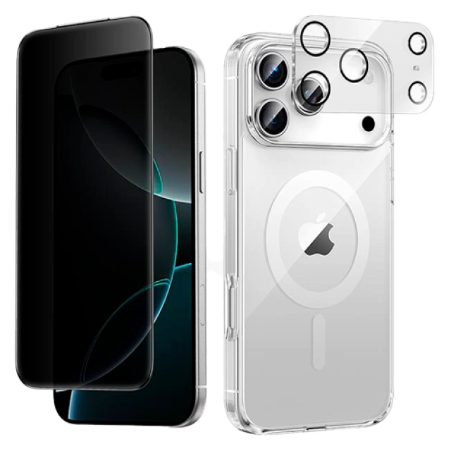 iPhone 17 Pro Max uchun Keephone Combo Set 3-in-1 himoya to'plami (chexol, ekran va kamera oynasi)