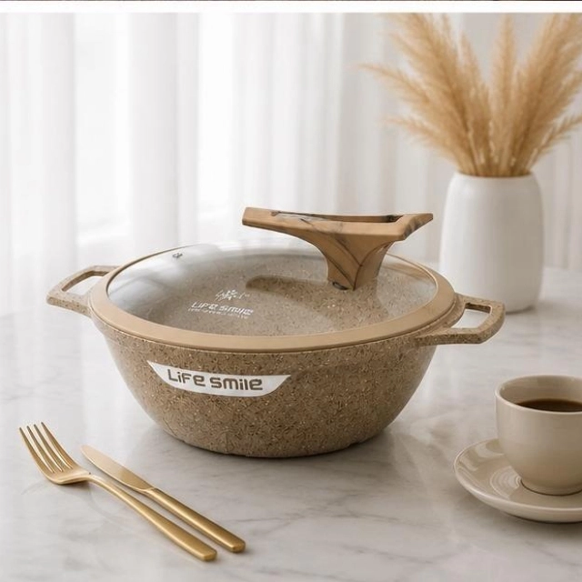 Life Smile yassi WOK qozon 28sm 4.4l , Beige