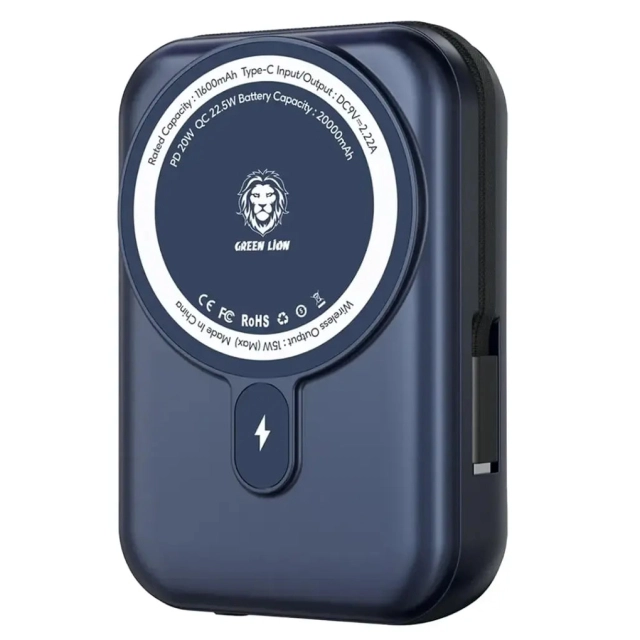 Green Lion  Monaco MagSafe Power Bank 20000mAh Blue tashqi akkumulyatori