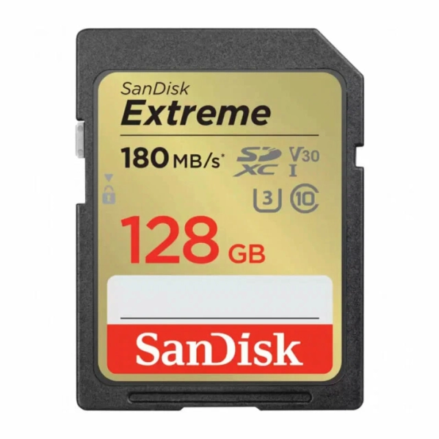 SanDisk Extreme SDXC UHS-I Class 10 V30 180MB/s 128GB xotira kartasi